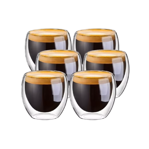 Tazas Café Pocillos Doble Pared X6 Vidrio Dellorean 80ml Transparente